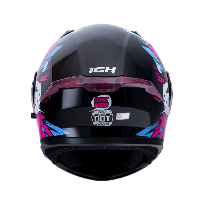 CASCO ABATIBLE ICH 3120 DOBLE VISOR COMIC BOOM NEGRO FUCSIA BRILLO VISOR TRANSPARENTE