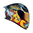 CASCO INTEGRAL SHAFT SH526SP EVO UNGLORIOUS DOGS NEGRO AZUL MATE VISOR IRIDIUM DORADO