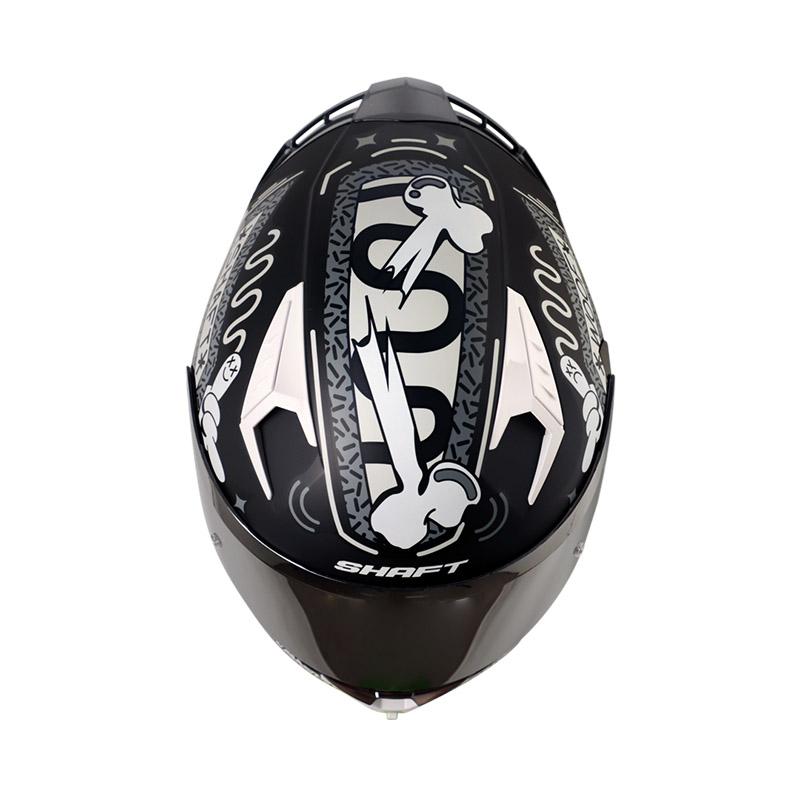 CASCO INTEGRAL SHAFT SH526SP EVO UNGLORIOUS DOGS NEGRO GRIS MATE VISOR PLATA