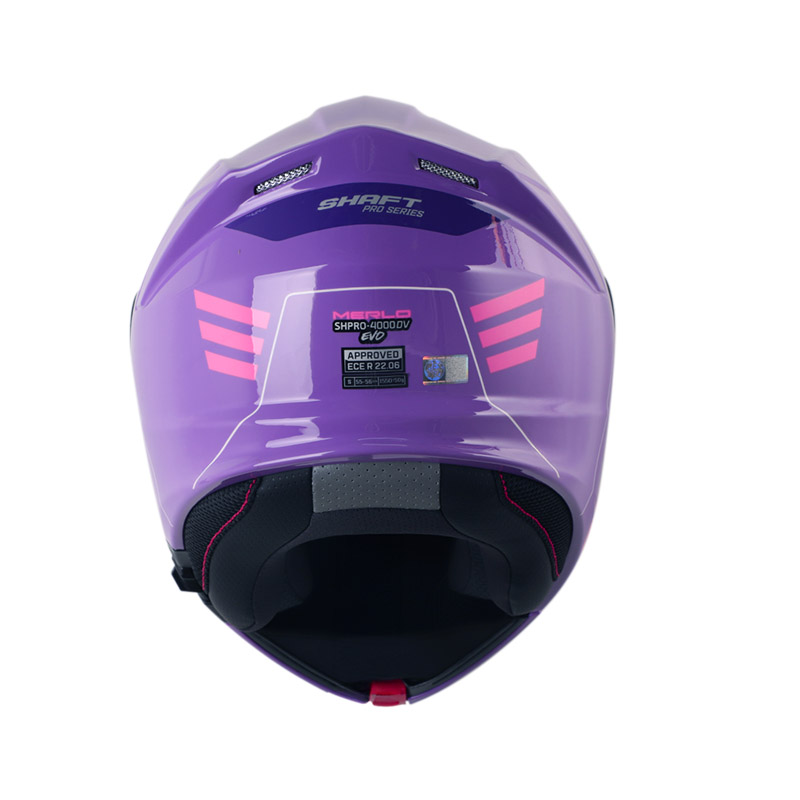 CASCO ABATIBLE SHAFT SHPRO4000 EVO DOBLE VISOR MERLO MORADO FUCSIA BRILLO VISOR MORADO