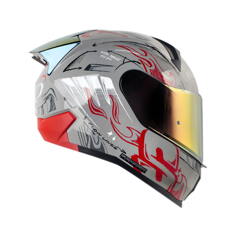 CASCO INTEGRAL SHAFT SH560 EVO SKETCH GRIS ROJO BRILLO VISOR DORADO