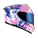 CASCO INTEGRAL SHAFT SHPRO610 EVO DOBLE VISOR FAST FOOD BLANCO PERLA FUCSIA BRILLO VISOR AZUL