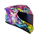 CASCO INTEGRAL SHAFT SHPRO610 EVO DOBLE VISOR WARZONE FUCSIA AZUL BRILLO VISOR MORADO