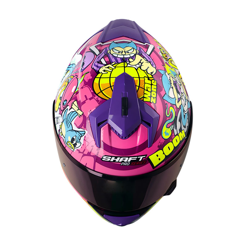 CASCO INTEGRAL SHAFT SHPRO610 EVO DOBLE VISOR WARZONE FUCSIA AZUL BRILLO VISOR MORADO