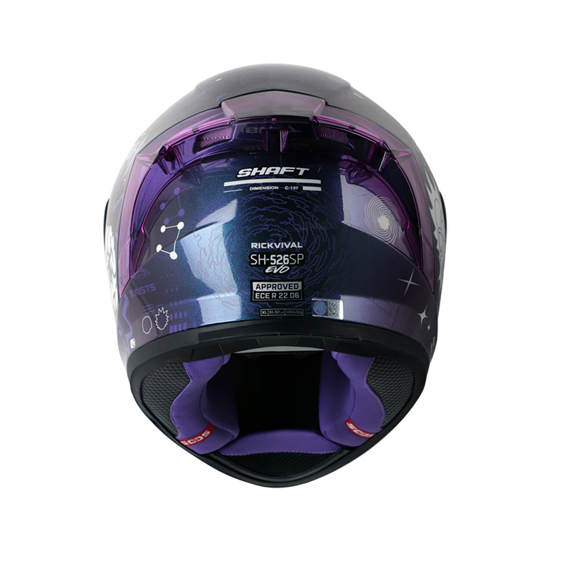 CASCO INTEGRAL SHAFT SH526SP EVO RICKVIVAL CAMALEON MORADO BRILLO SPOILER Y VISOR MORADO