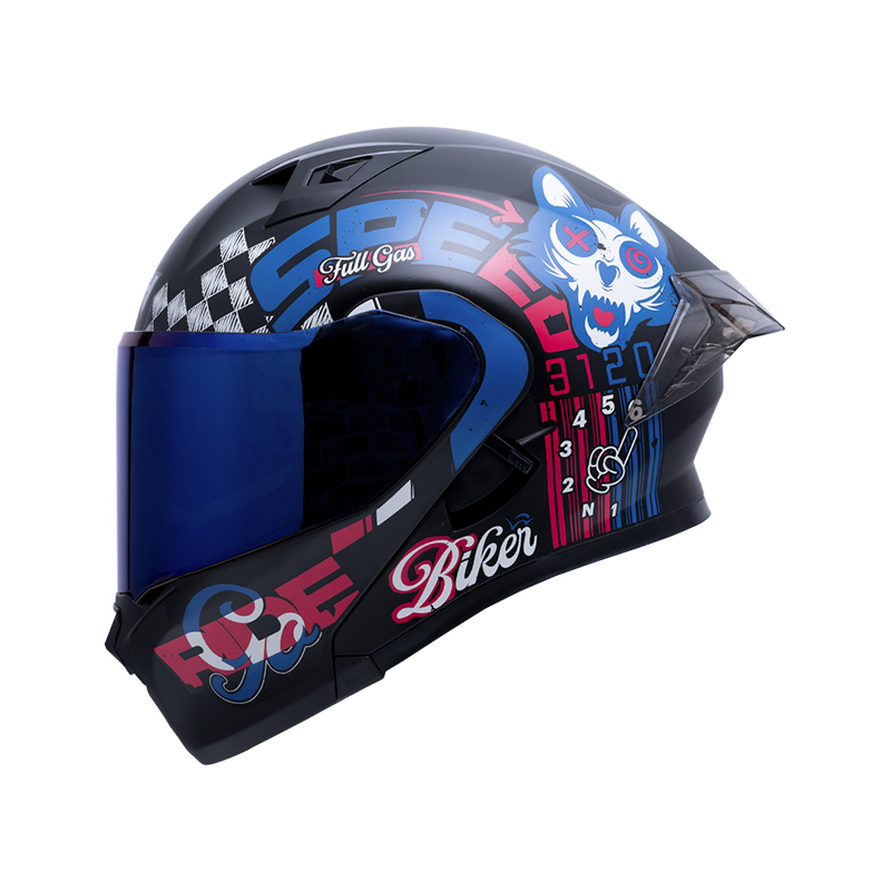 CASCO ABATIBLE ICH 3120 DOBLE VISOR ELEMENTARY NEGRO ROJO MATE VISOR AZUL