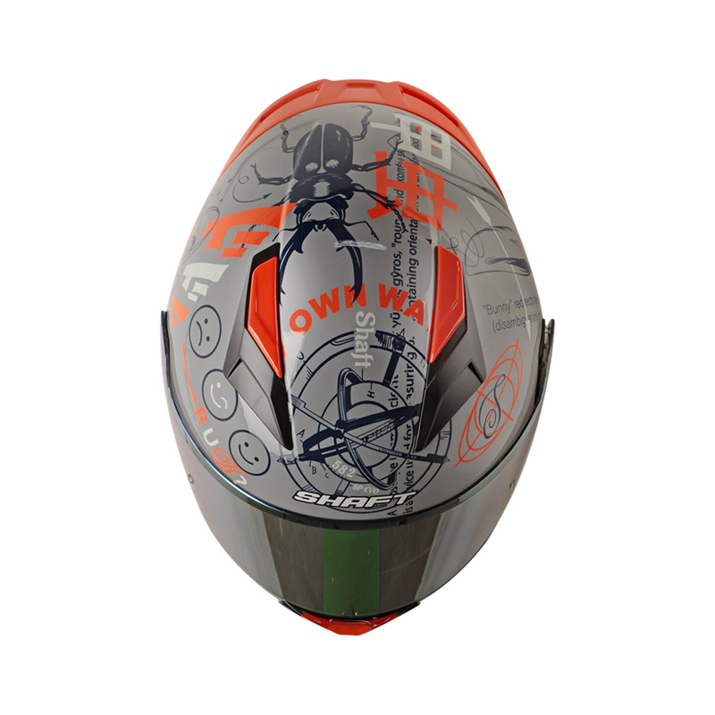 CASCO INTEGRAL SHAFT SH582SP EVO RANDAMU GRIS NARANJA BRILLO VISOR DORADO