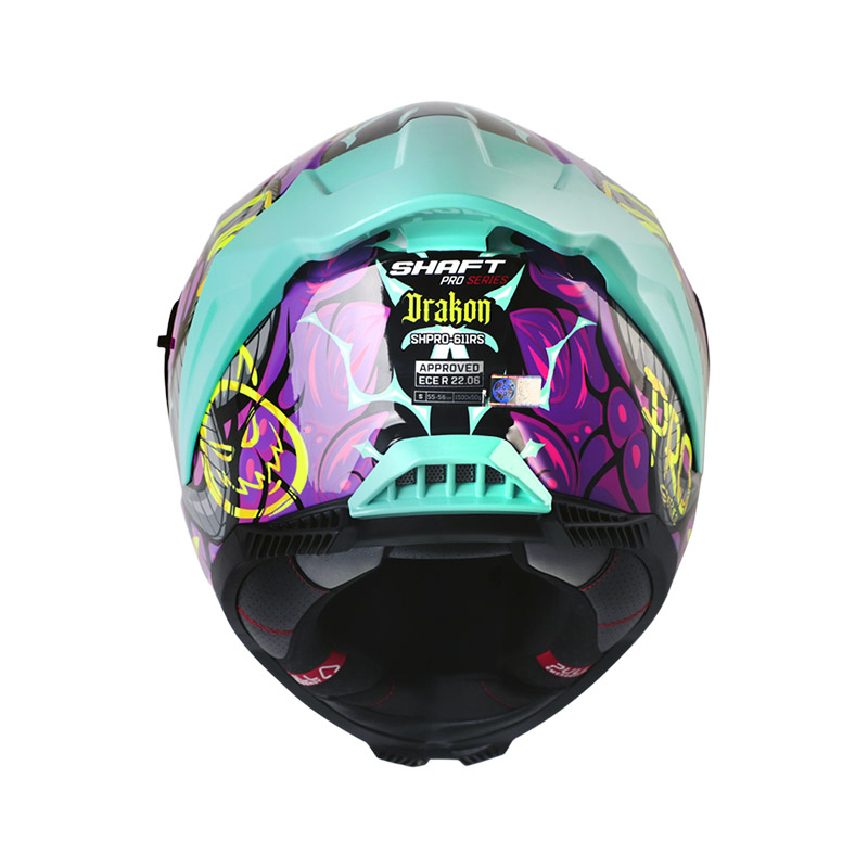 CASCO INTEGRAL SHAFT SHPRO611RS DRAKON MORADO AMARILLO BRILLO VISOR AZUL