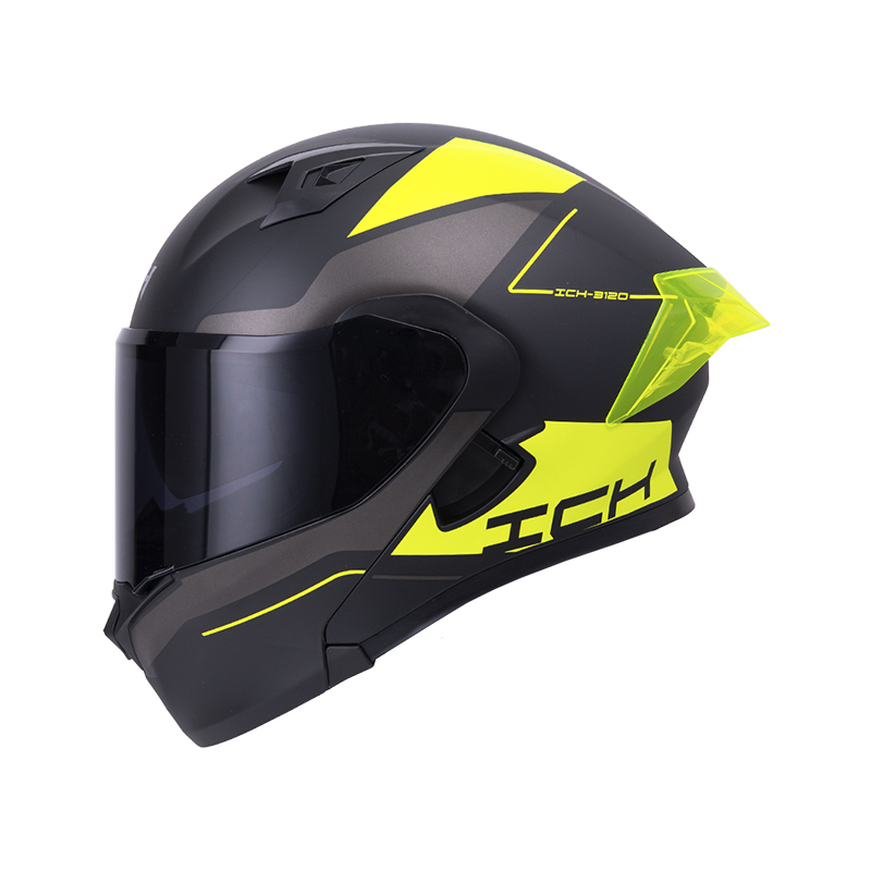 CASCO ABATIBLE ICH 3120 DOBLE VISOR MIXTER NEGRO AMARILLO MATE VISOR NEGRO