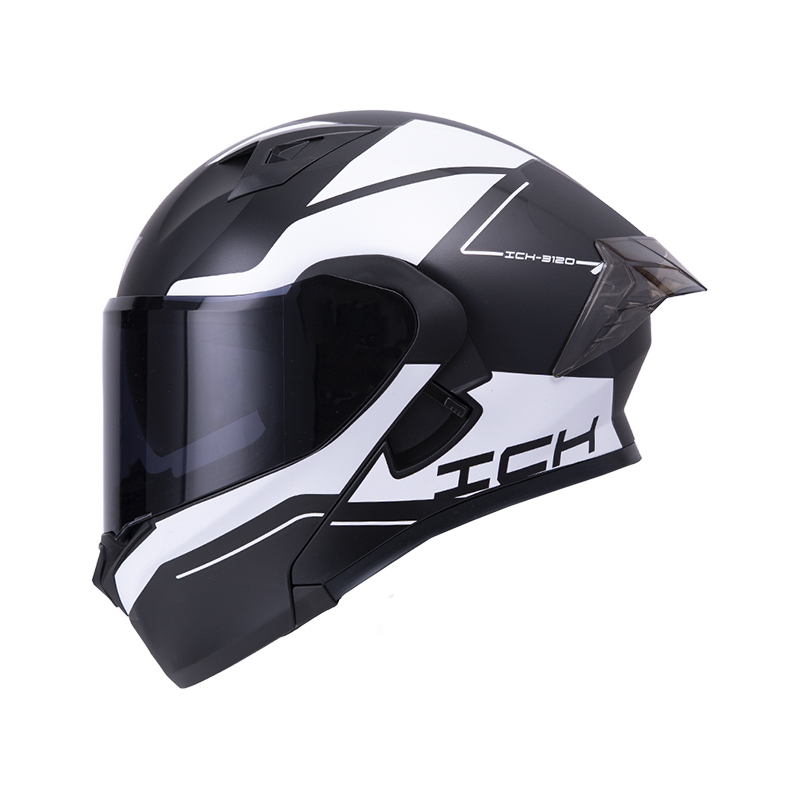 CASCO ABATIBLE ICH 3120 DOBLE VISOR MIXTER NEGRO BLANCO MATE VISOR NEGRO