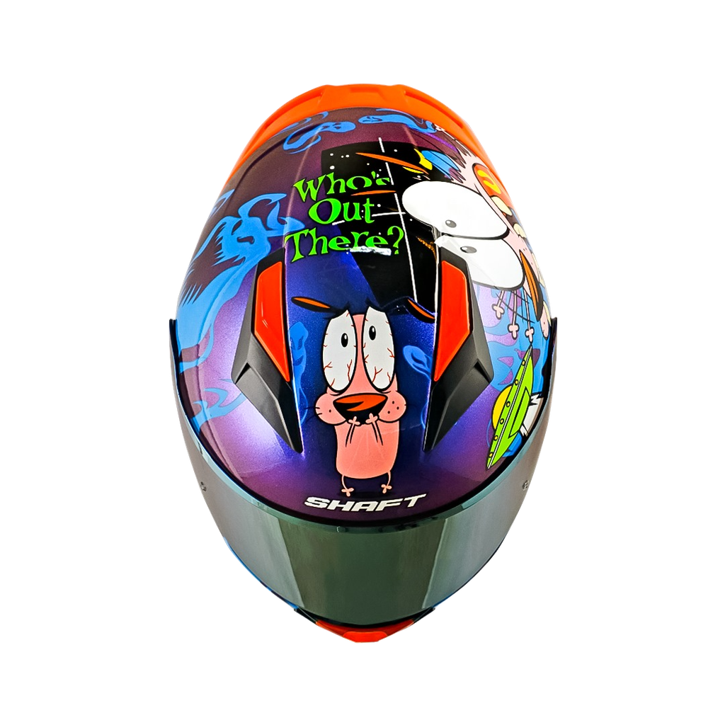 CASCO INTEGRAL SHAFT SH582SP EVO CORAJE EL PERRO COBARDE CAMALEON AZUL BRILLO