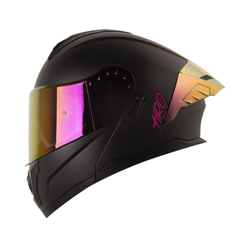 CASCO ABATIBLE HRO HRO3480 EVO DOBLE VISOR SOLID NEGRO FUCSIA MATE SPOILER IRIDIUM FUCSIA