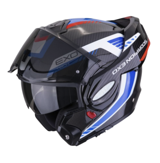 CASCO INTEGRAL SCORPION EXO-TECH EVO CARBON COSSY NEGRO AZUL ROJO