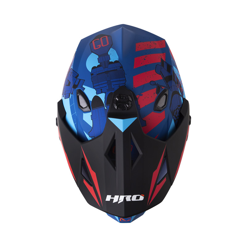 CASCO MULTIPROPOSITO HRO HROMX330 DOBLE VISOR SPACE RACE AZUL ROJO MATE