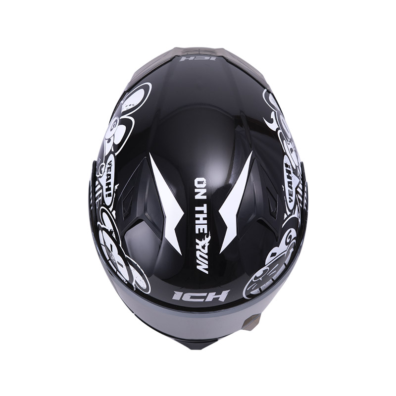 CASCO ABATIBLE ICH 3120 DOBLE VISOR TURN ON NEGRO BLANCO BRILLO VISOR SILVER