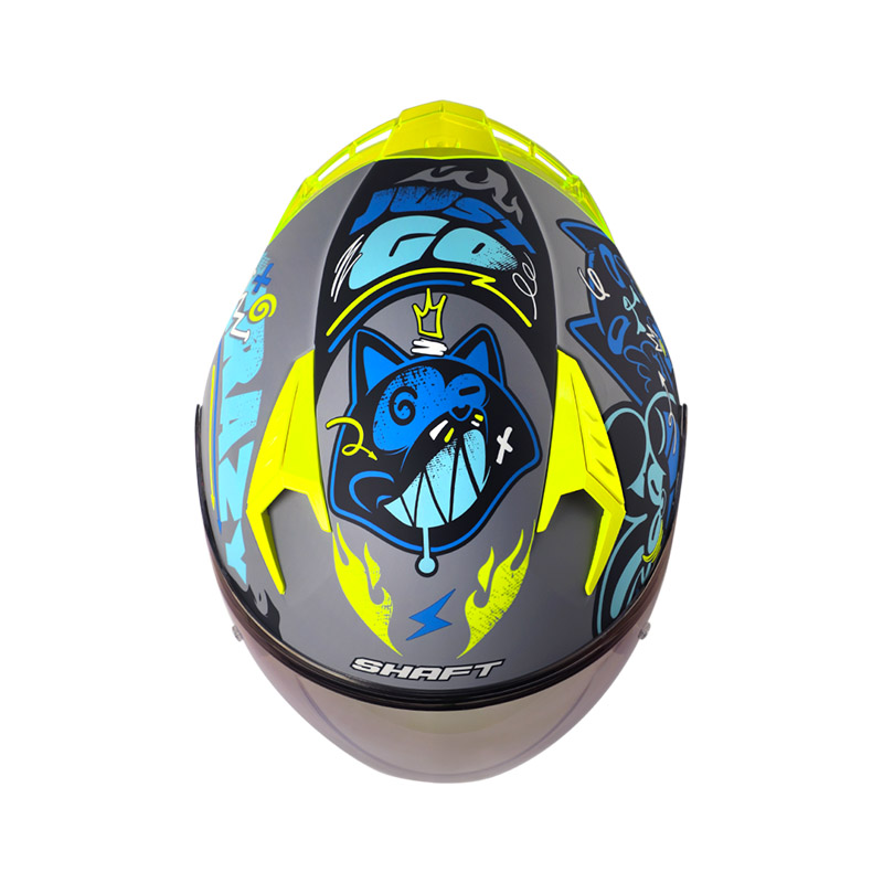CASCO ABIERTO SHAFT SH226 GT ANYMANIAC GRIS AZUL MATE VISOR AZUL