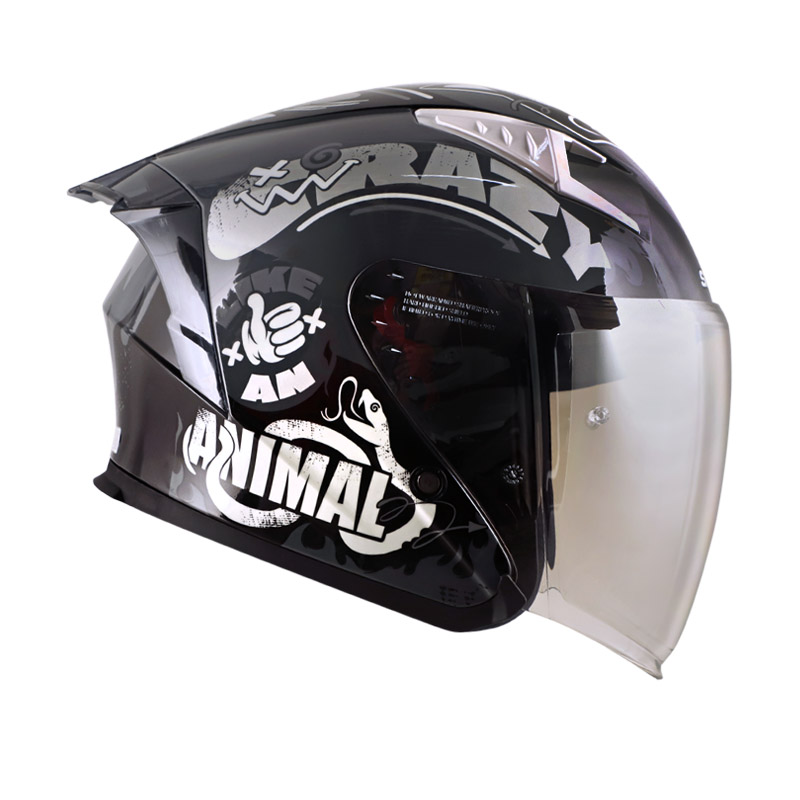CASCO ABIERTO SHAFT SH226 GT ANYMANIAC GRIS OSCURO BLANCO BRILLO VISOR SILVER 