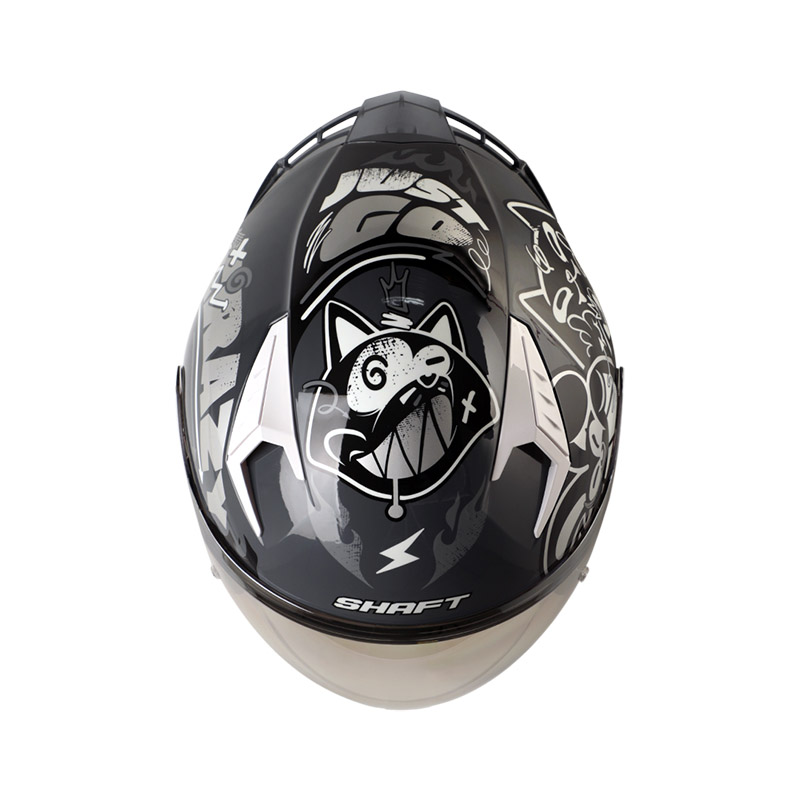 CASCO ABIERTO SHAFT SH226 GT ANYMANIAC GRIS OSCURO BLANCO BRILLO VISOR SILVER 