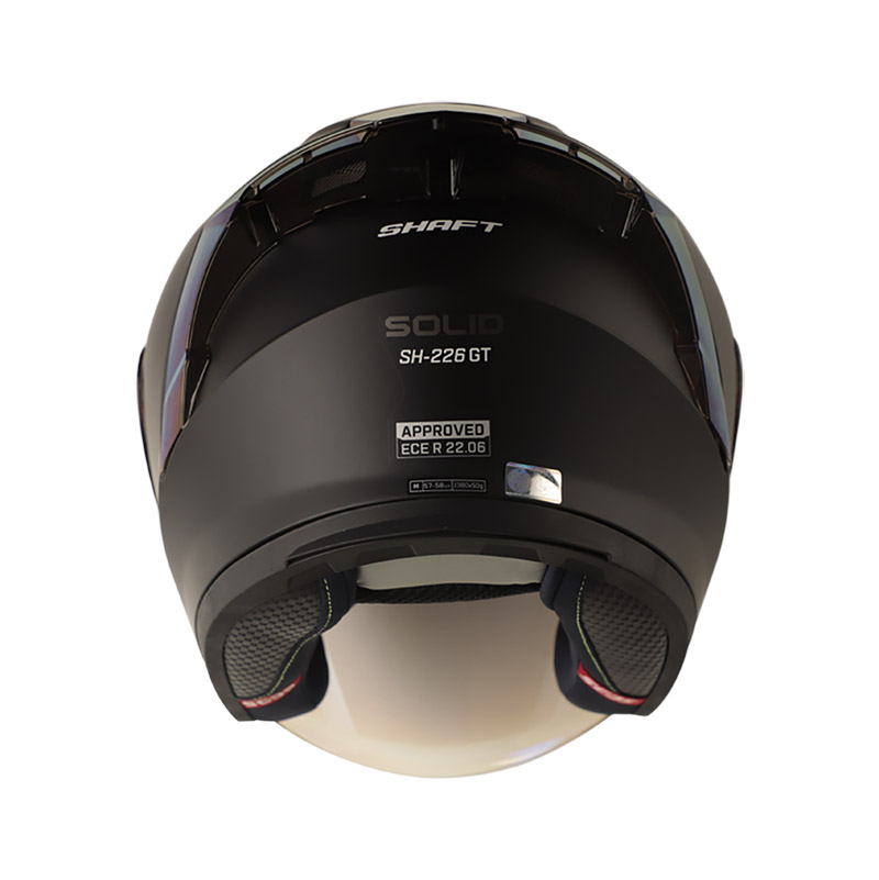 CASCO ABIERTO SHAFT SH226 GT SOLID NEGRO NEGRO MATE SPOILER IRIDIUM AZUL VISOR DORADO 