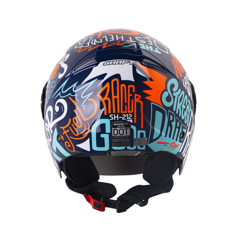CASCO ABIERTO SHAFT SH212 RACER AZUL OSCURO NARANJADO BRILLO VISOR AZUL