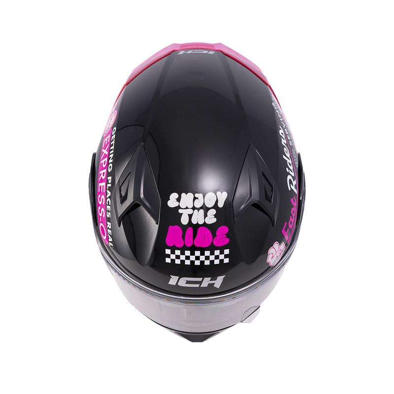 CASCO ABATIBLE ICH 3120 DOBLE VISOR FIFTIES NEGRO FUCSIA BRILLO VISOR TRANSPARENTE