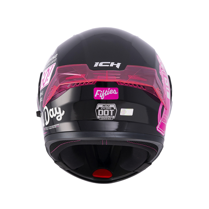 CASCO ABATIBLE ICH 3120 DOBLE VISOR FIFTIES NEGRO FUCSIA BRILLO VISOR TRANSPARENTE