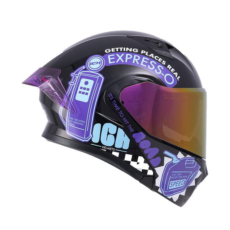 CASCO ABATIBLE ICH 3120 DOBLE VISOR FIFTIES NEGRO MORADO BRILLO VISOR MORADO
