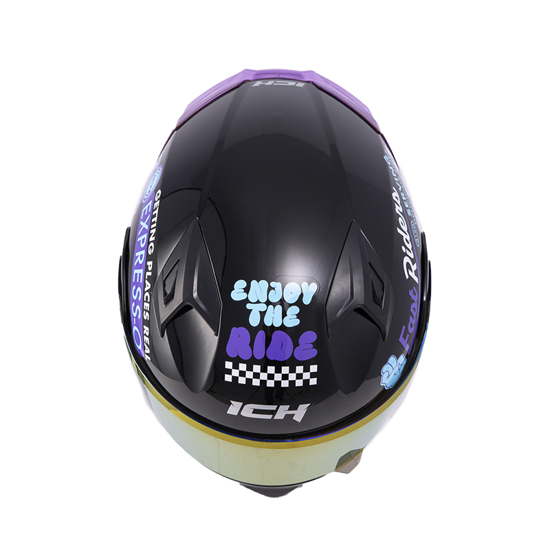 CASCO ABATIBLE ICH 3120 DOBLE VISOR FIFTIES NEGRO MORADO BRILLO VISOR MORADO