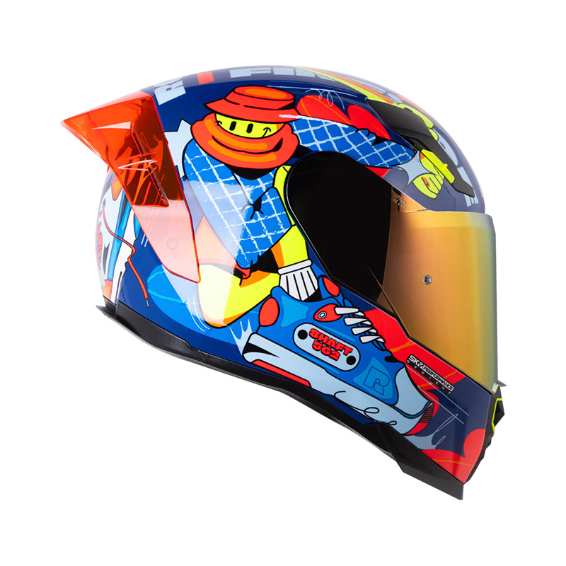 CASCO INTEGRAL SHAFT 562 R FAST FOOT AZUL OSCURO NARANJA BRILLO