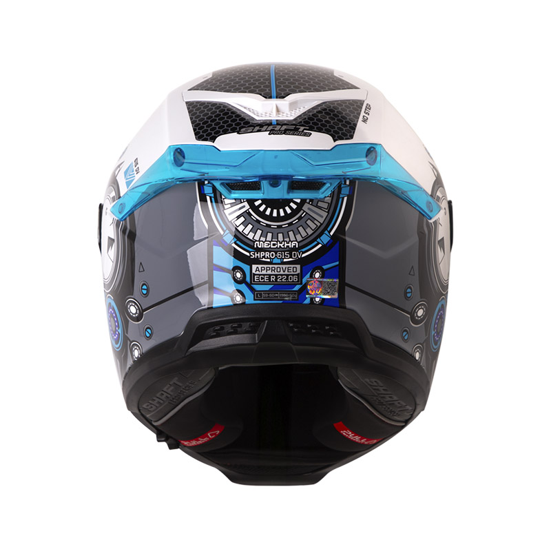 CASCO INTEGRAL SHAFT PRO 615 DOBLE VISOR MECKHA BLANCO AZUL BRILLO