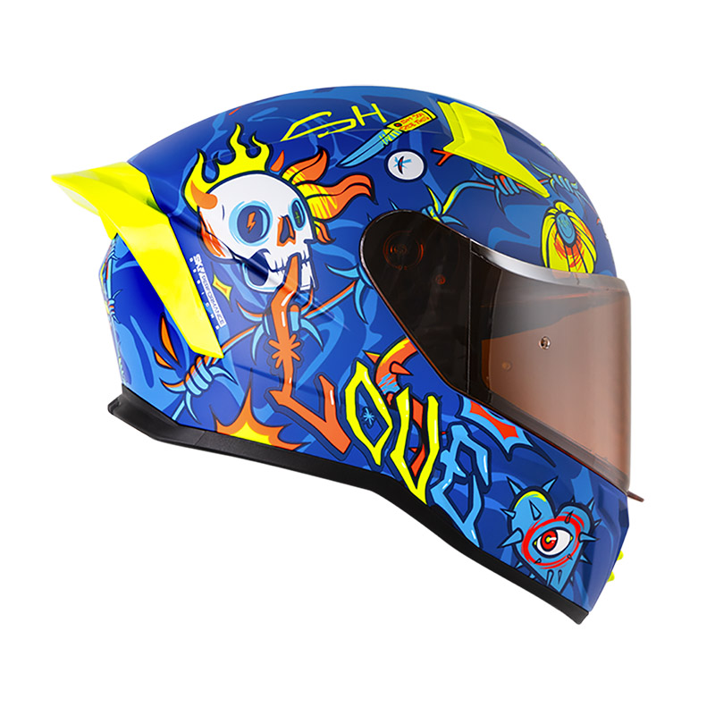 CASCO INTEGRAL SHAFT 504 DOBLE VISOR LOVE AND HATE AZUL AZUL MATE