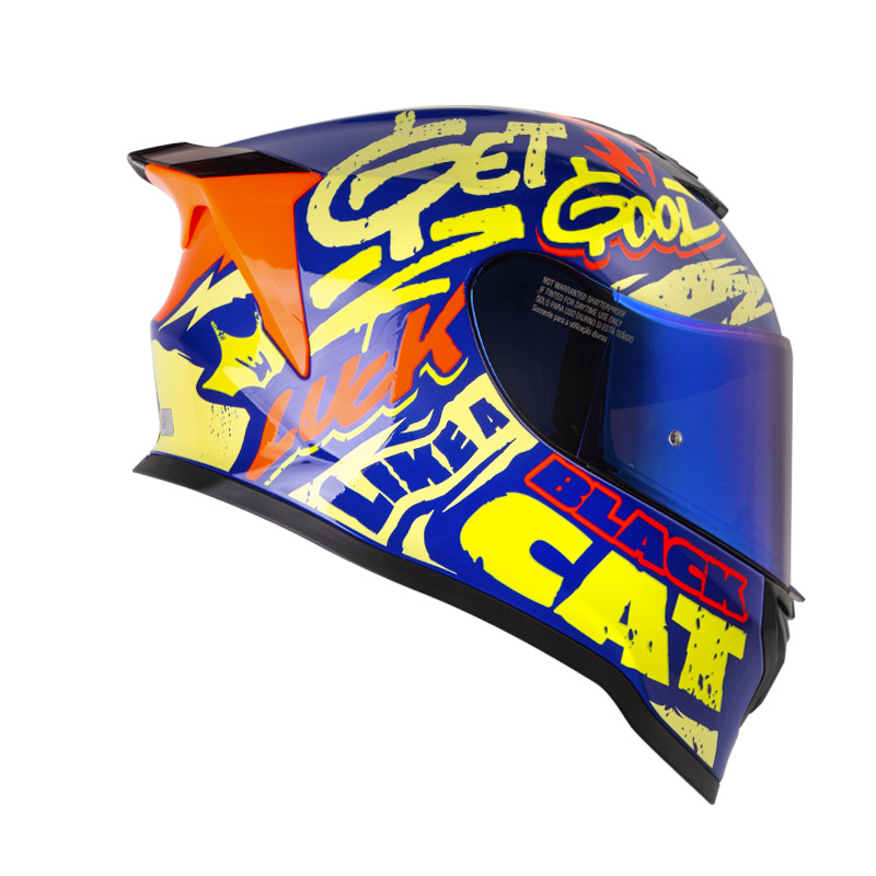 CASCO INTEGRAL HRO 506SP BLACK CAT AZUL AMARILLO BRILLO