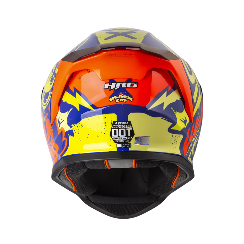 CASCO INTEGRAL HRO 506SP BLACK CAT AZUL AMARILLO BRILLO