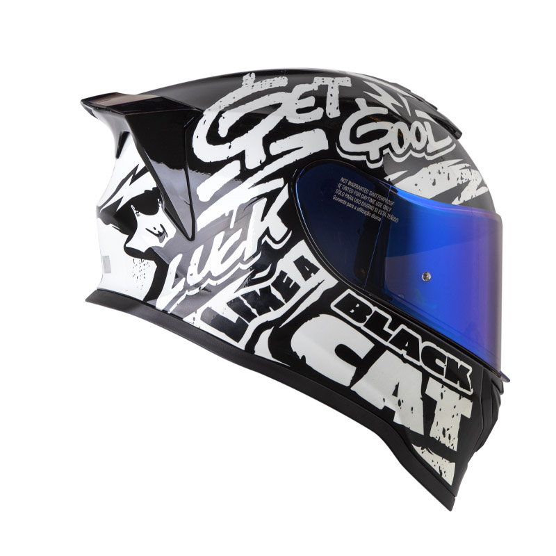 CASCO INTEGRAL HRO 506SP BLACK CAT NEGRO BLANCO BRILLO
