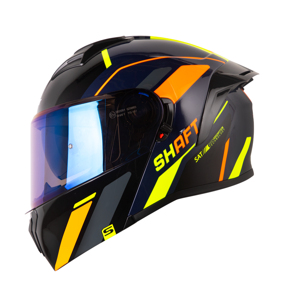 CASCO ABATIBLE SHAFT 3820SP SEVEN AZUL OSCURO NARANJA BRILLO