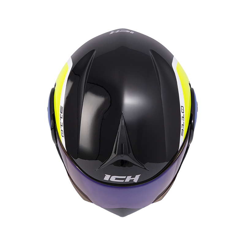 CASCO ABATIBLE ICH 3110 DOBLE VISOR XPACER NEGRO AMARILLO BRILLO VISOR AZUL