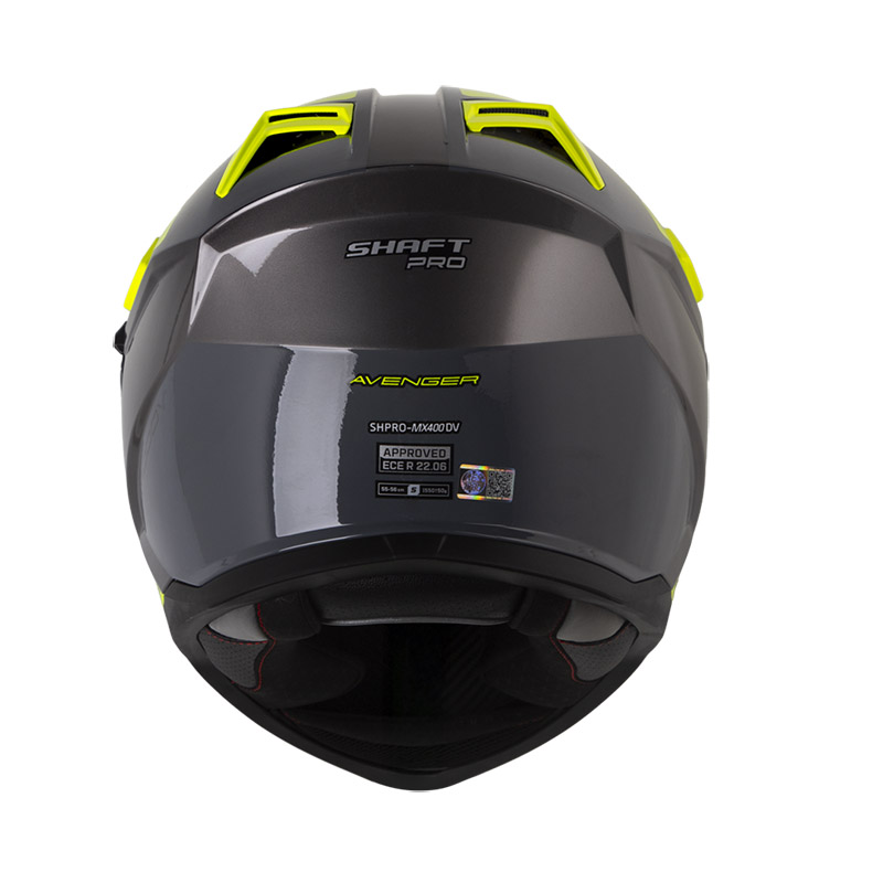 CASCO MULTIPROPOSITO SHAFT PRO MX400 DOBLE VISOR AVENGER GRIS OSCURO AMARILLO BRILLO