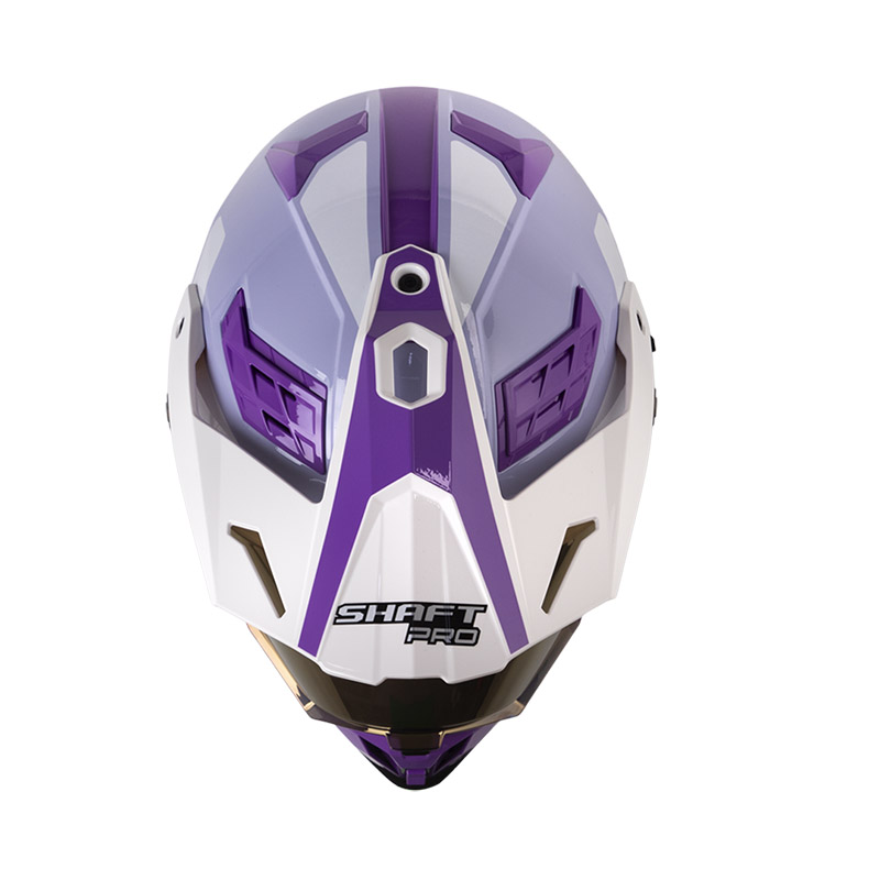 CASCO MULTIPROPOSITO SHAFT PRO MX400 DOBLE VISOR AVENGER MORADO BLANCO BRILLO
