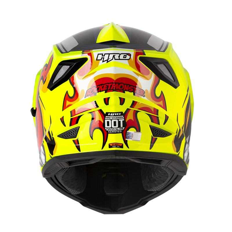 CASCO MULTIPROPOSITO HRO MX330 DOBLE VISOR ROCKETMONSTER AMARILLO ROJO BRILLO