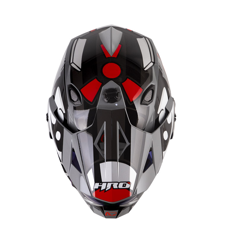 CASCO MULTIPROPOSITO HRO MX330 DOBLE VISOR ROCKETMONSTER GRIS ROJO BRILLO