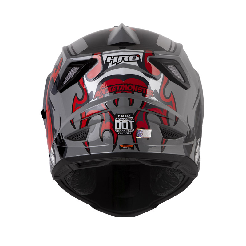 CASCO MULTIPROPOSITO HRO MX330 DOBLE VISOR ROCKETMONSTER GRIS ROJO BRILLO