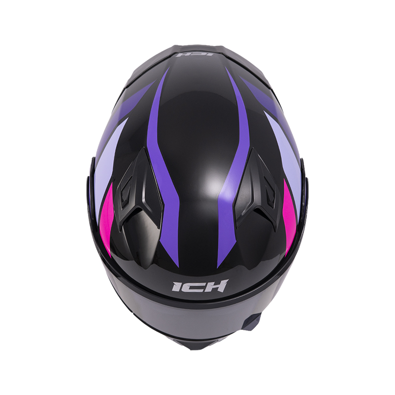 CASCO ABATIBLE ICH 3120 DOBLE VISOR ORDANOX NEGRO MORADO FUCSIA BRILLO VISOR NEGRO