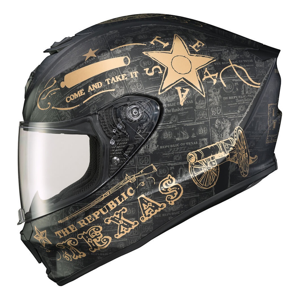 CASCO INTEGRAL SCORPION R420 LONE STAR NEGRO DORADO MATE