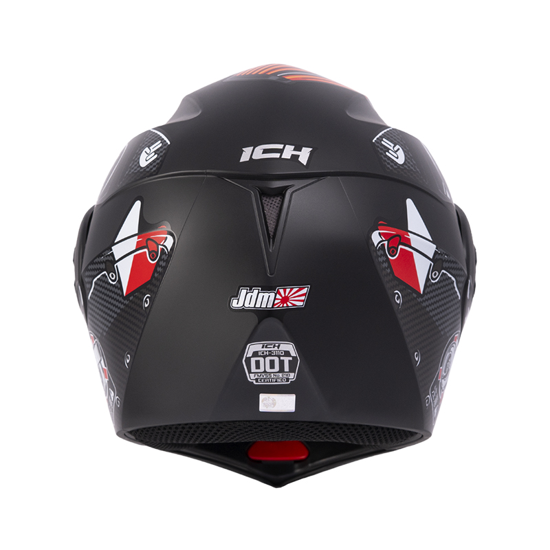 CASCO ABATIBLE ICH 3110 DOBLE VISOR JDM NEGRO ROJO MATE VISOR NEGRO