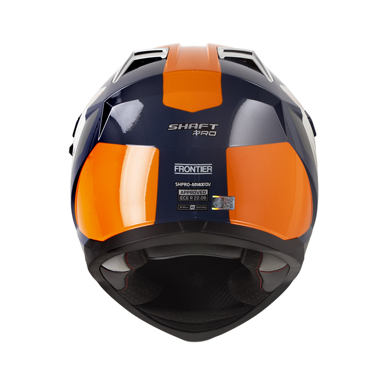 CASCO MULTIPROPOSITO SHAFT PRO MX400 DOBLE VISOR FRONTIER AZUL OSCURO NARANJA BRILLO