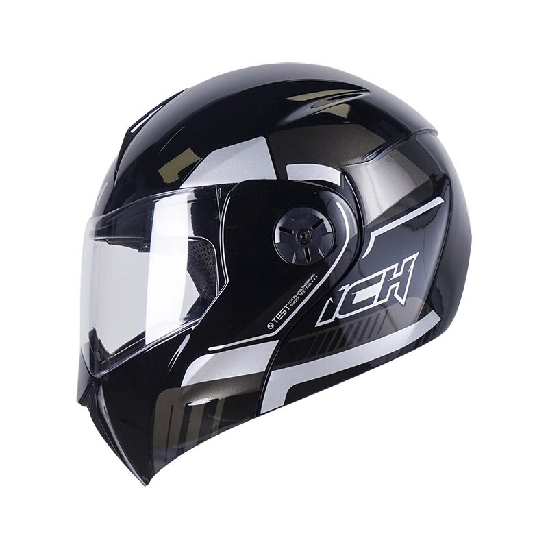 CASCO ABATIBLE ICH 3110DOT DOBLE VISOR LINUL NEGRO SILVER BRILLO