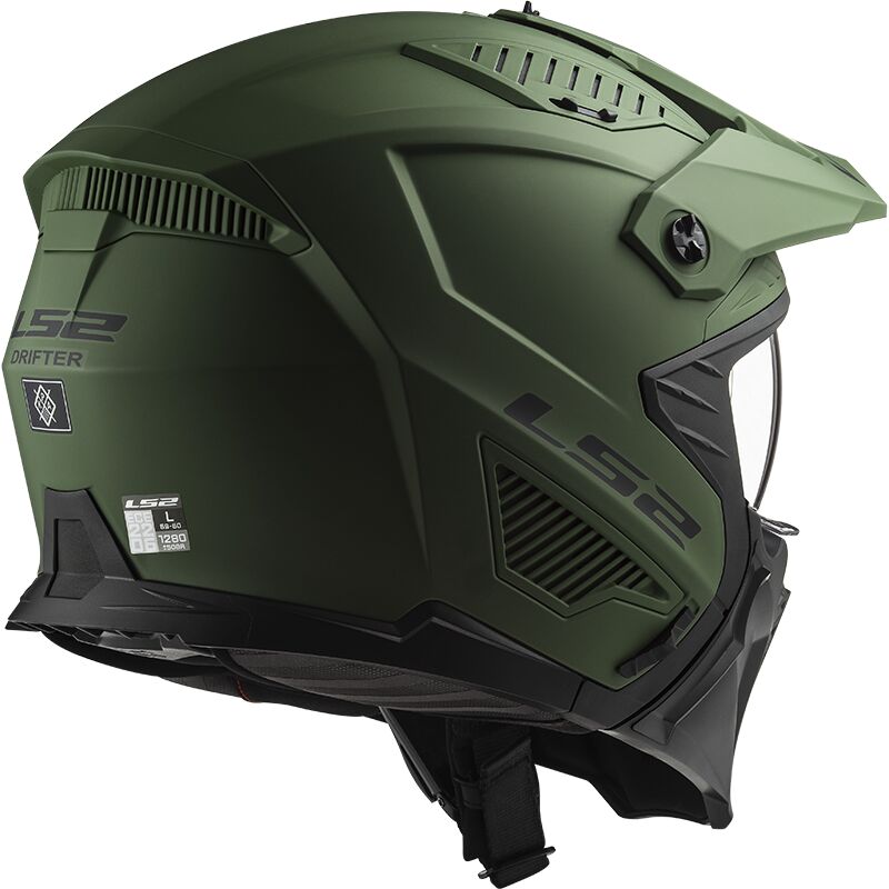 CASCO ABIERTO LS2 606 DRIFTER SOLID VERDE MILITAR+VISOR