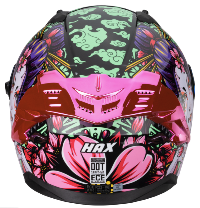 CASCO INTEGRAL HAX OBSIDIAN DOBLE VISOR GEISHA NEGRO ROSADO BRILLO