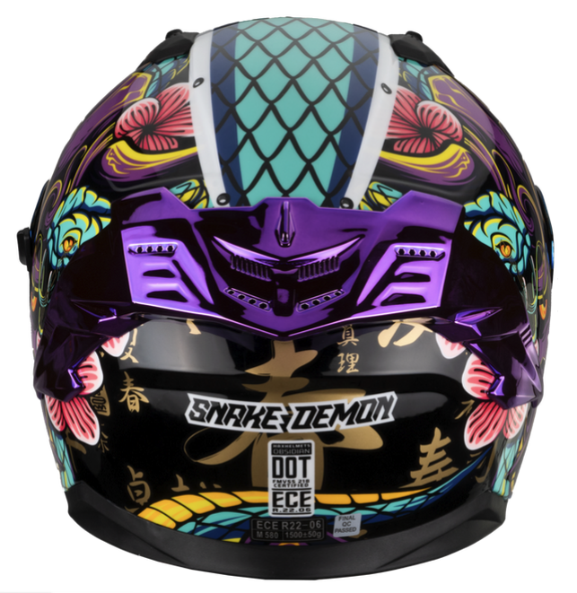 CASCO INTEGRAL HAX OBSIDIAN DOBLE VISOR SNAKE DEMON NEGRO MORADO BRILLO