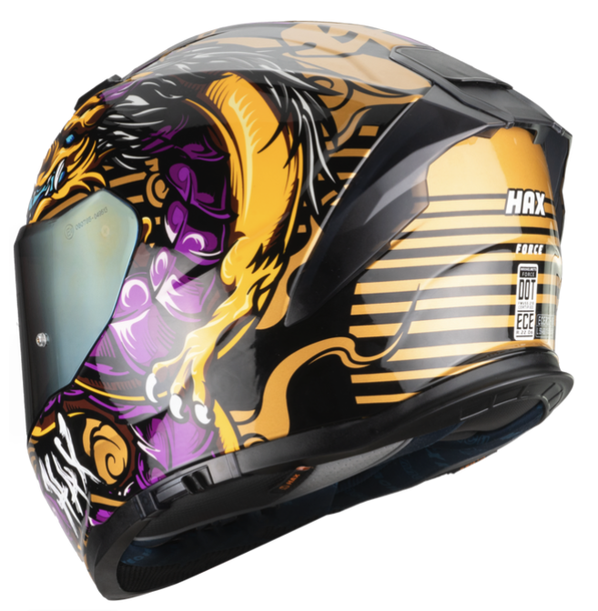 CASCO INTEGRAL HAX FORCE DOBLE VISOR SHENLONG NEGRO DORADO BRILLO